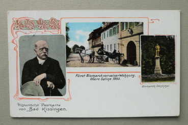 AK Bad Kissingen / 1916 / Historische Postkarte / Fürst Bismarck vor seiner Wohnung Obere Saline 1893 / Bismarck Denkmal